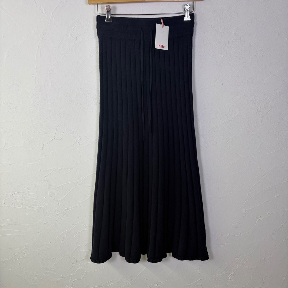 NWT Kilte Collection Navy Blue Ribbed Knit Maxi Skirt Size 1 Small Quiet Luxury